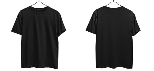 Two black t-shirts on hangers