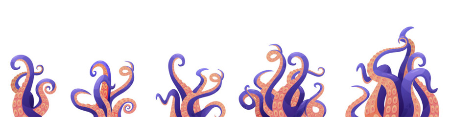 Cartoon tentacles. Squid tentacle bunches, isolated octopus or jellyfish arms. Underwater wild animal elements, decor for sea food menu, nowaday vector set © LadadikArt