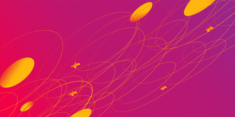 Abstract vector illustration with overlapping circles, dots and dashed circles. Science and connection concept. Wide molecule structure background. Can be used for web design, banner or presentation.