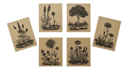 Vintage Botanical Prints Set Antique Floral Illustrations Nature Artwork Herbarium Collection on transparent background