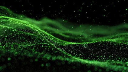 Abstract digital landscape of shimmering green particles