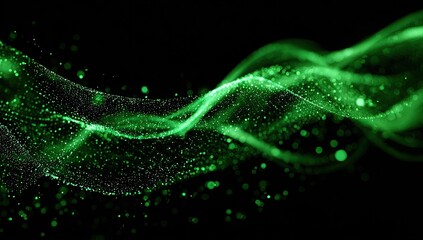 Abstract swirling particles of green and dark