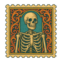 PNG Vintage skeleton stamp illustration