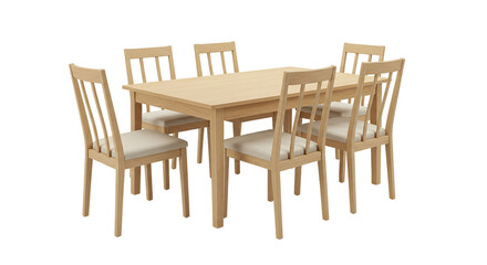 Elegant Wooden Dining Room Set Table and Six Chairs Furniture Design Interior Decor Home Style on transparent background