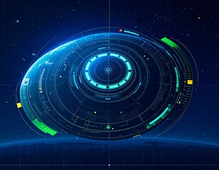 Futuristic, glowing interface over Earth in space