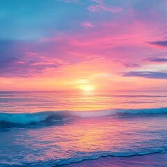 Obraz premium Captivating ocean horizon view showing glowing sunset sky at evening picture