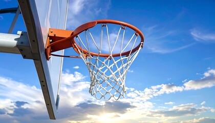 Basketball hoop against a partly cloudy sky