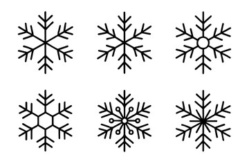 Obraz premium Collection of six distinct geometric snowflake designs in black outline