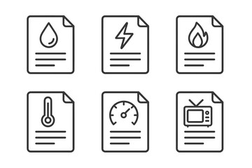 Utility icons set: water, electricity, gas, temperature, speed, television