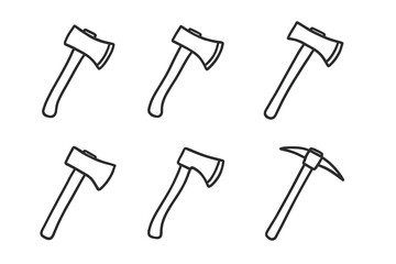 Collection of hand-drawn axes and pickaxe illustrations
