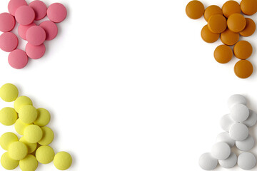 frame mockup of colorful pills for advertising medical products