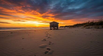 Sunset Beach Hut Footprints Solitude.