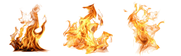 Three stylized flames on black background
