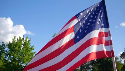 American flag waving in the sky