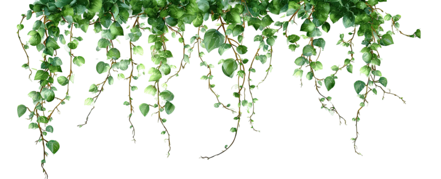 Hanging greenery, cascading leaves and stems, detailed illustration