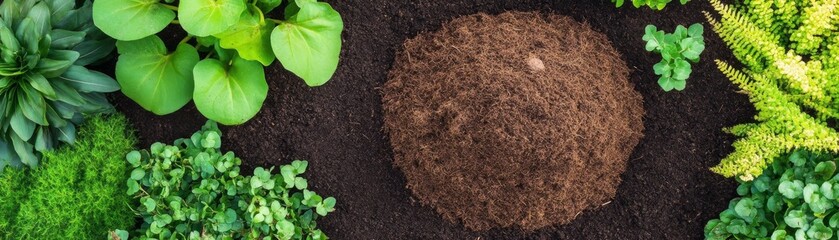 Green Plants, Dark Soil and Mulch Composition, Gardening ,Horticulture