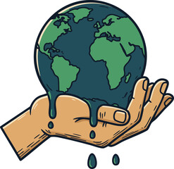Hand holding melting Earth globe symbolizing environmental crisis and climate change awareness vector illustration 