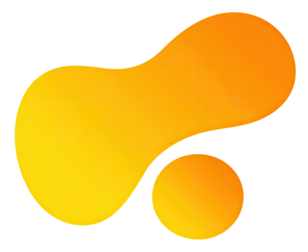 Abstract logo, two overlapping, fluid, orange shapes.  One shape is a blob, the other a circle.  Gradient of orange hues