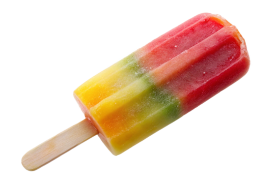 Vibrant rainbow swirl popsicle on a stick isolated no background frozen dessert treat transparent background