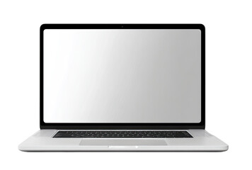 Front view of a silver laptop with a blank screen