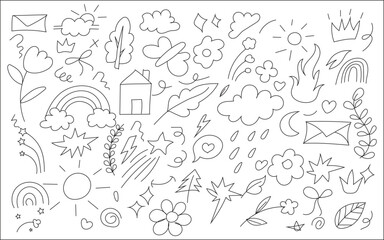 Doodle art with nature and sky elements