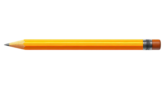 Simple, horizontal, graphic depiction of a yellow pencil