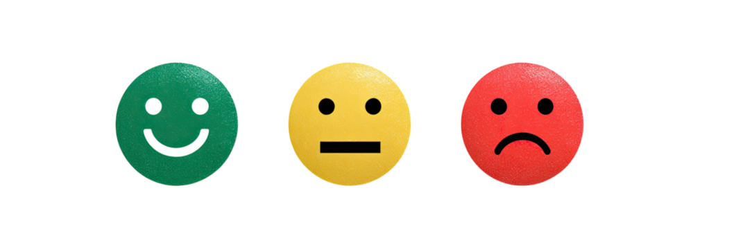 Three emoticon faces representing different levels of satisfaction