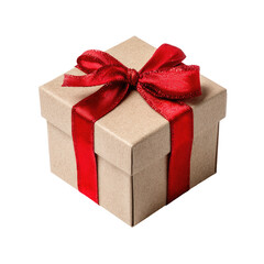 Obraz premium Square, light beige gift box with a bright red ribbon and bow