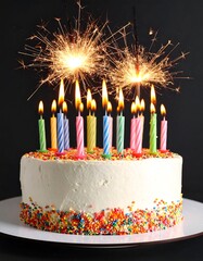 Birthday cake with sparklers and candles