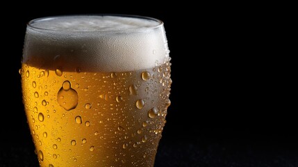 Celebrating national beer lover's day, a frosty glass of golden ale stands prominently, showcasing bubbles and condensation. The rich color and texture invite beer enthusiasts to enjoy a cold drink