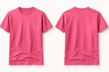 Hot Pink T-Shirt Mockup – Front and Back View on White Background for Apparel Branding