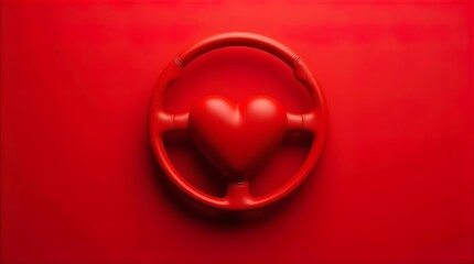 Red Steering Wheel with Heart Symbolizing Love for Driving. Automotive Sales, Road Safety, Valentines Day Romance, Car Care, Customer Loyalty