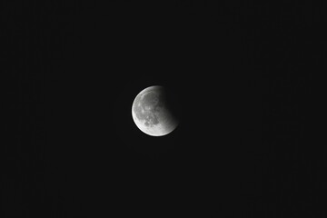 Close-up of the moon during a lunar eclipse against a dark night sky.
