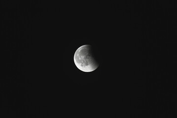 Close-up of the moon during a lunar eclipse against a dark night sky.