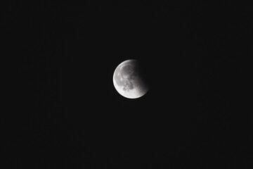 Close-up of the moon during a lunar eclipse against a dark night sky.