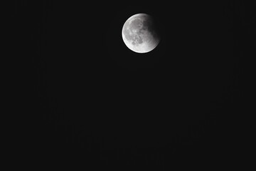 Close-up of the moon during a lunar eclipse against a dark night sky.