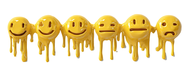 Melted yellow emoji faces in a row