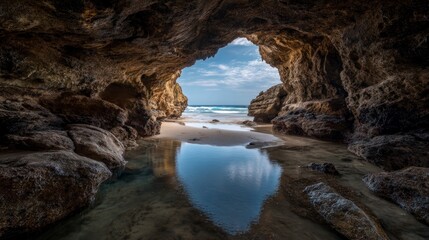 Fototapeta premium Cave opening beach scene