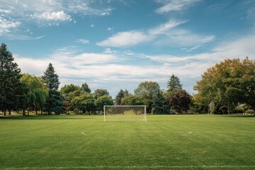 Fototapeta premium Wide shot of a soccer field on a sunny day