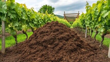 Vineyard Rows and Large Compost Heap, Agriculture ,Farming