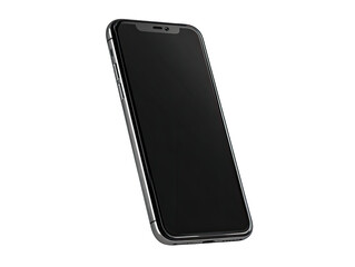 Sleek, gray smartphone angled, black screen