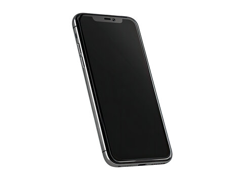 Sleek, gray smartphone angled, black screen