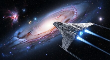 Spaceship Navigating Cosmic Nebula.