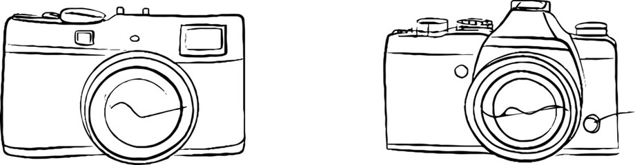 Minimalist line art set of cameras for creative design and aesthetic decor