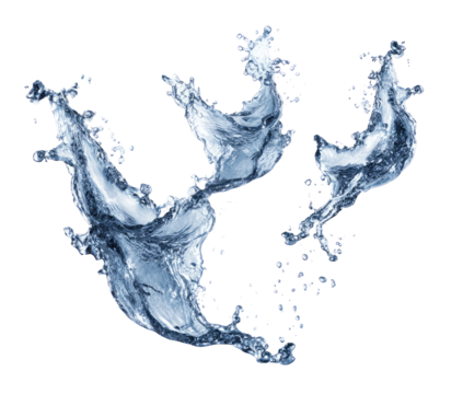 Abstract water splash, three dynamic, flowing forms