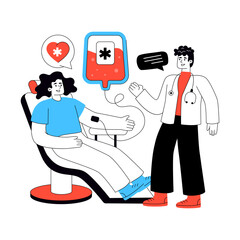 Conceptual flat design illustration of blood transfusion