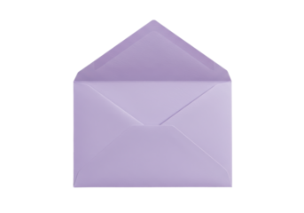Isolated open envelope in pastel lavender, for correspondence and personal message use