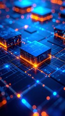 Obraz premium Abstract technological circuit board with glowing cubes
