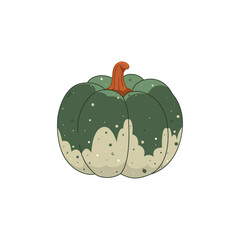 Green pumpkin illustration with textured details. Autumn harvest, seasonal vegetable, perfect for fall decorations, Thanksgiving, and healthy food design projects.