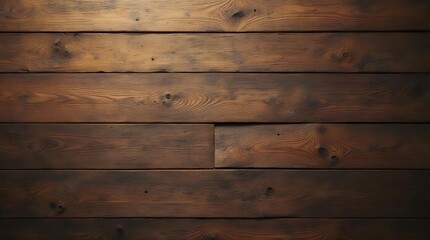 Naklejka premium Horizontal dark brown rustic wooden planks background with natural wood grain and visible knots a warm aged timber texture ideal for vintage design and home decor projects and surfaces
